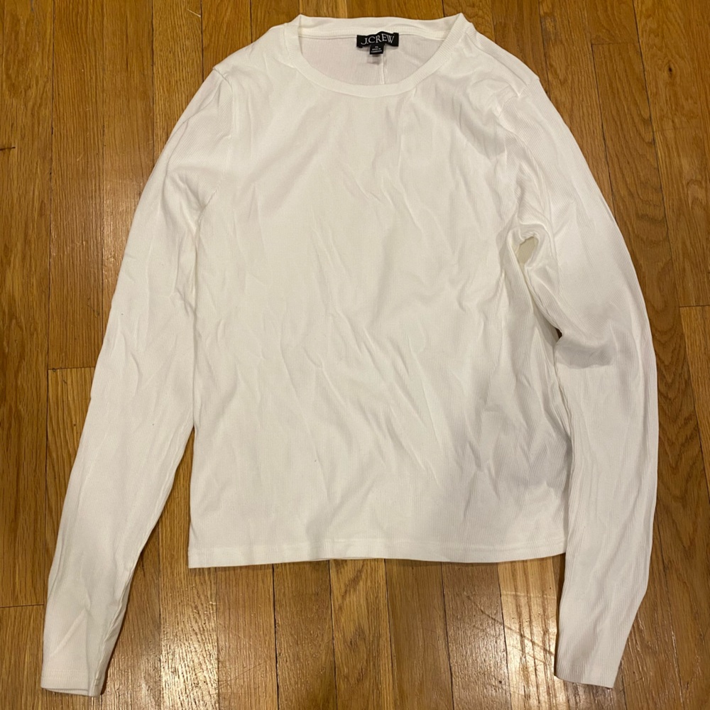 J. Crew Ribbed White Crewneck Top